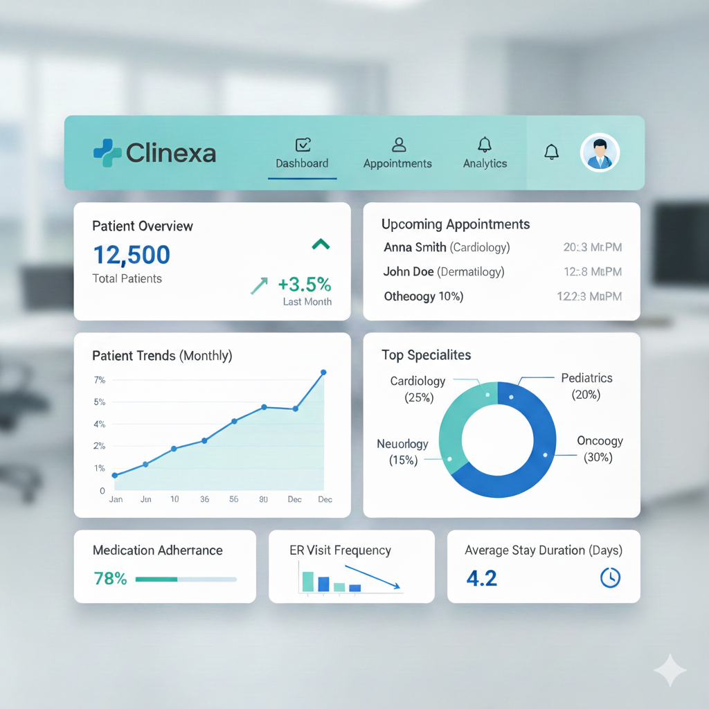 Clinexa clinic dashboard showing operational insights